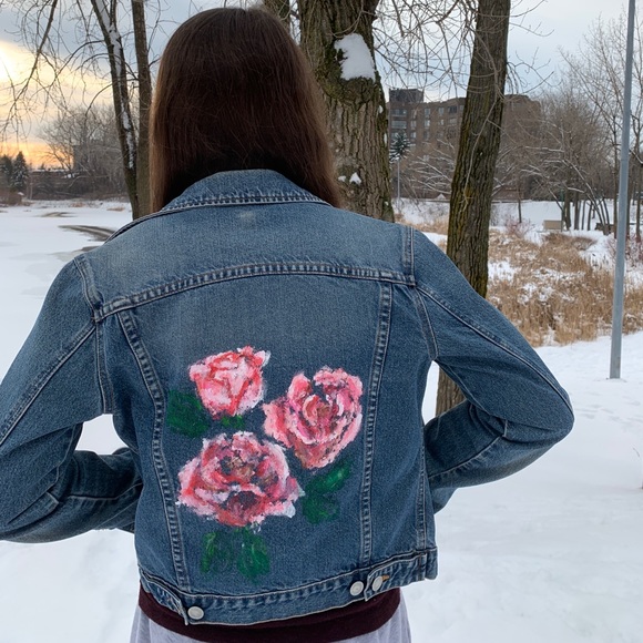 roses hand painted on denim jacket